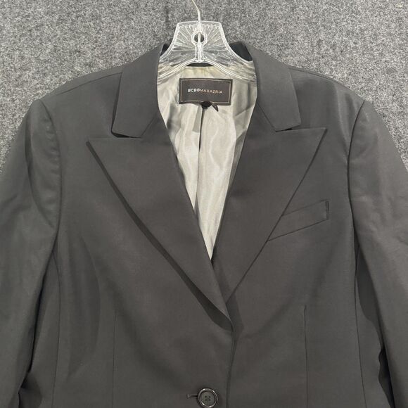BCBGMAXAZRIA Martine Blazer Women's Large Black Wool Suit Jacket One Button - Picture 2 of 9